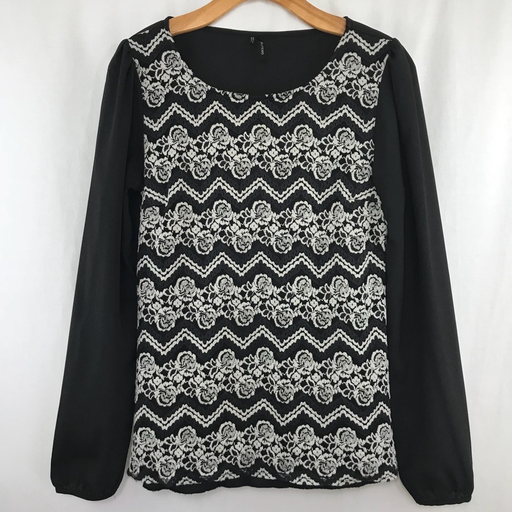 Lace Floral & Chevron Long Sleeve Blouse